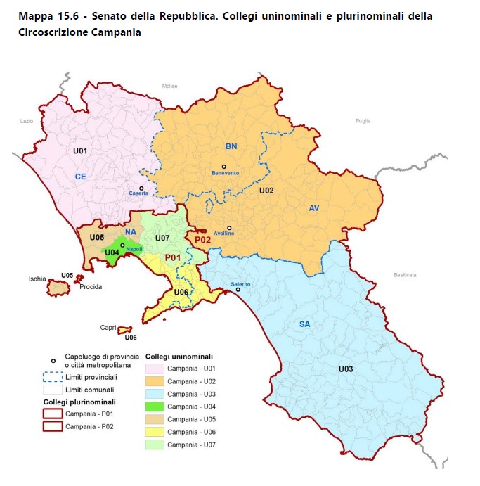 cartina collegi uninominali e plurinominali della campania